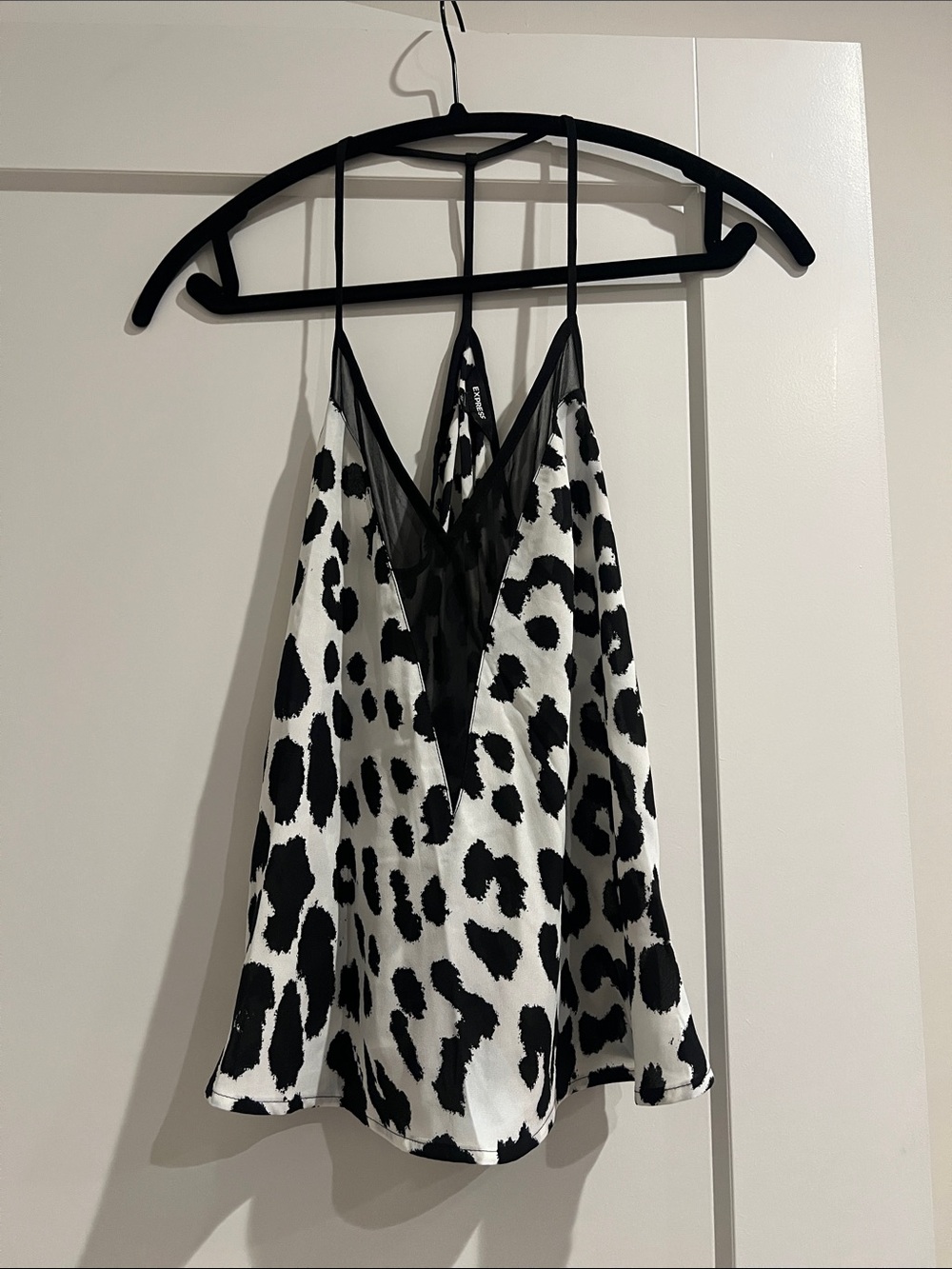 Express Black and White Leopard-Print V-Neck Cami